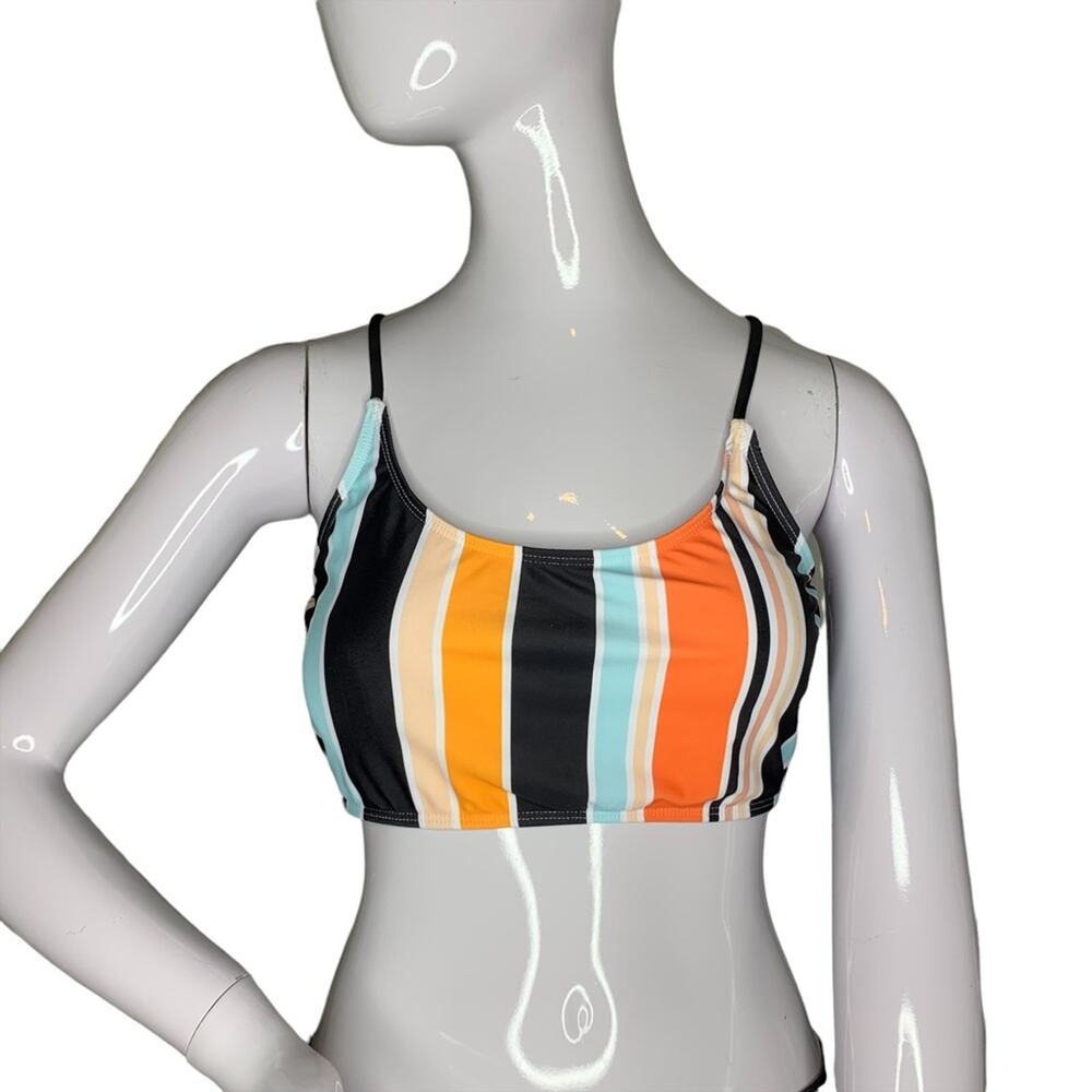 Romwe Striped Bikini Top Size L Multicolor Crisscross and Tie Back